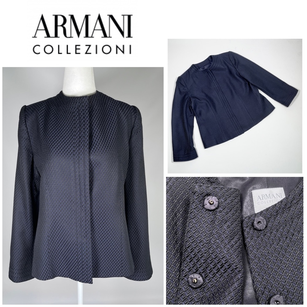 ARMANI COLLEZIONI wool silk blend  navy blue purple jacquard jacket RN 103723 - Picture 3 of 14